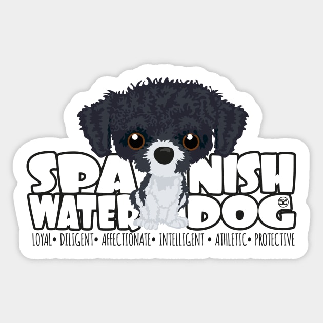 Spanish Water Dog (Black&White) - DGBigHead Sticker by DoggyGraphics